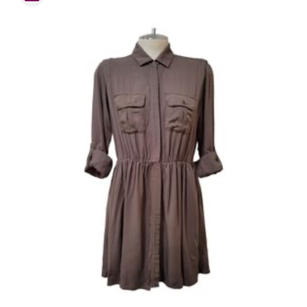 Effortless‎ Anthropologie Maeve Dakota Button-Up Shirt Dress Brown Size X-Small - Picture 3 of 11